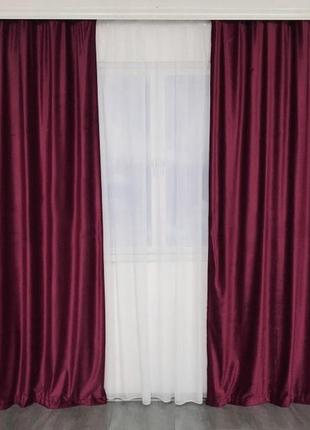 Порт'єрна тканина для штор оксамит люкс бордового кольору7 фото