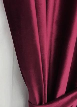 Порт'єрна тканина для штор оксамит люкс бордового кольору4 фото