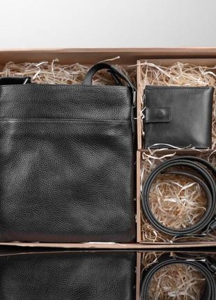 Подарочный набор мужчине (сумка, кошелек, ремень) из натуральной кожи