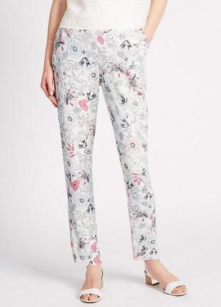 Зауженные брюки roma rise с цветочным принтом1 фото