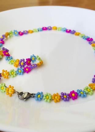Цветочное бисерное ожерелье, чокер из бисера4 фото