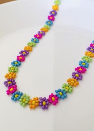 Цветочное бисерное ожерелье, чокер из бисера2 фото