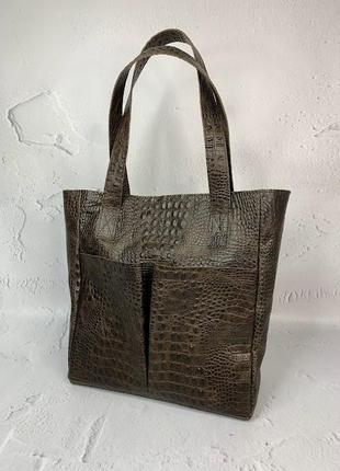 Сумка шоппер середня з натуральної шкіри під крокодила 5897