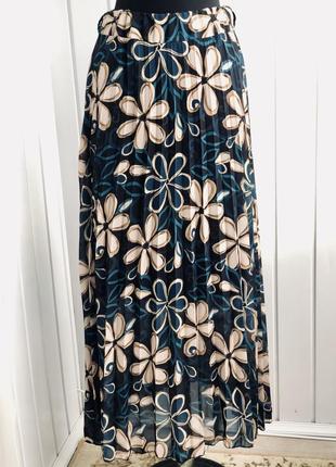 Красивая плиссированная длинная юбка .с цветочным принтом .4 фото