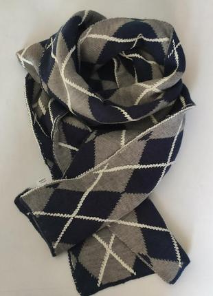 Шарф теплий сіро-синій в ромби