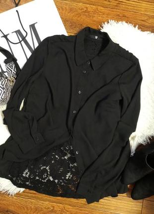 Чорна шифонова сорочка / рубашка / блузка з мереживом1 фото