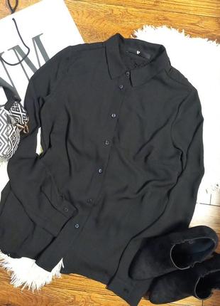 Чорна шифонова сорочка / рубашка / блузка з мереживом2 фото