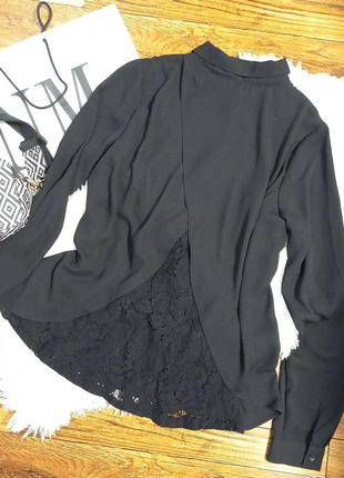 Чорна шифонова сорочка / рубашка / блузка з мереживом3 фото