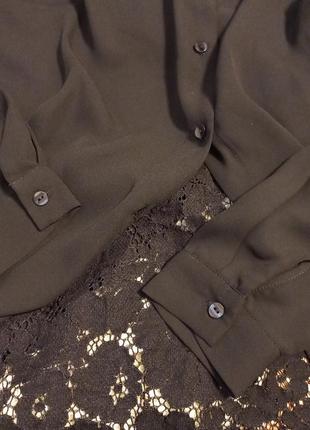 Чорна шифонова сорочка / рубашка / блузка з мереживом7 фото