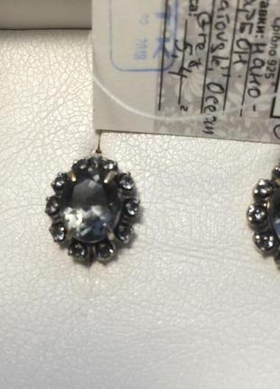 Серебряные серьги,  сswarovski ocean grey.