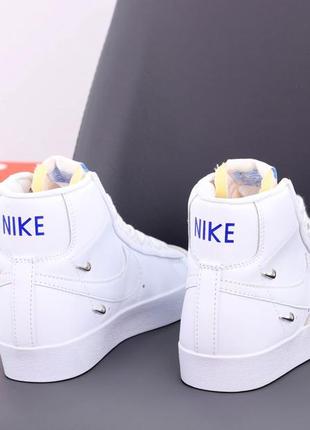 Белые кроссовки кеды сникерсы хайтопы nike blazer white high hi найки блейзер3 фото