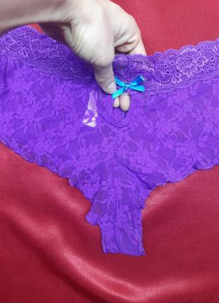Идеальные фиолетовые яркие кружевные сексуальные секси трусы трусики на высокой средней посадке с закрытой попой прозрачные5 фото