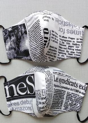 Женская , мужская маска с принтом газета