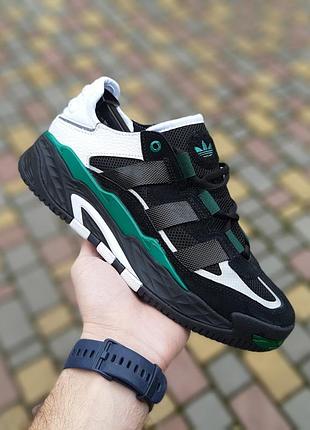 Мужские кроссовки adidas niteball чёрные с зелёным
