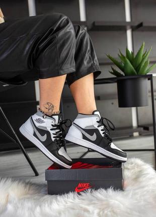 Nike air jordan high grey black white брендовые высокие серые кроссовки найк джордан весна осень жіночі високі сірі кросівки демісезон