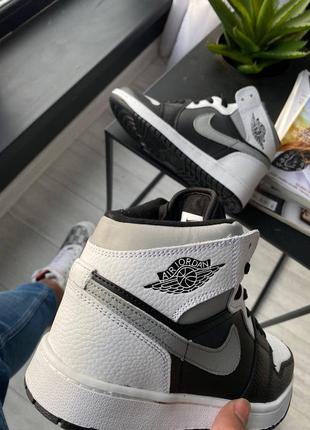 Nike air jordan high grey black white брендовые высокие серые кроссовки найк джордан весна осень жіночі високі сірі кросівки демісезон4 фото