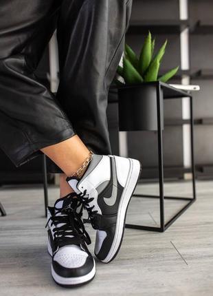 Nike air jordan high grey black white брендовые высокие серые кроссовки найк джордан весна осень жіночі високі сірі кросівки демісезон7 фото