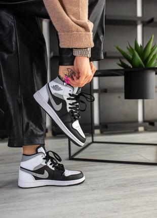 Nike air jordan high grey black white брендовые высокие серые кроссовки найк джордан весна осень жіночі високі сірі кросівки демісезон10 фото