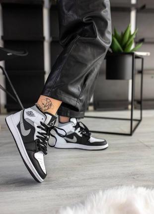 Nike air jordan high grey black white брендовые высокие серые кроссовки найк джордан весна осень жіночі високі сірі кросівки демісезон6 фото