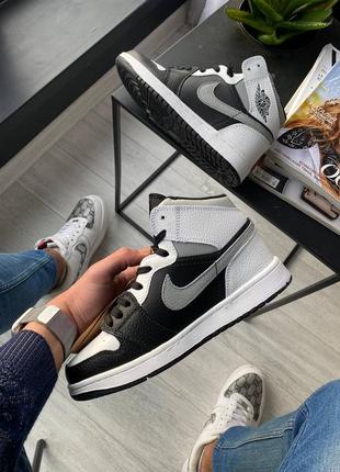 Nike air jordan high grey black white брендовые высокие серые кроссовки найк джордан весна осень жіночі високі сірі кросівки демісезон