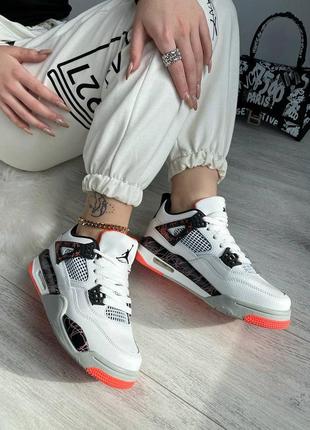 Nike air jordan 4 white/pink брендові жіночі високі кросівки найк джордан білі коралові жіночі стильні високі кросівки новинка