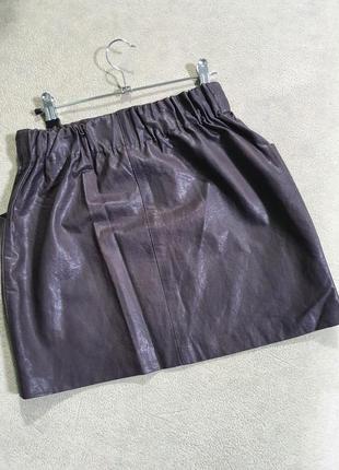 Кожаная мини юбка zara з боковыми карманами6 фото