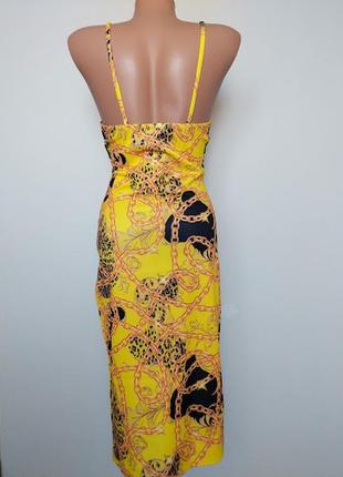 Желтое облегающее платье миди stylewise со стильным   принтом . евро-размер 63 фото