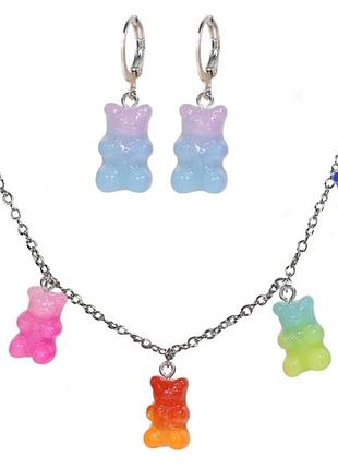 Украшения в виде мишек (набор) - в набор входит сережки 2-х цветные и ожерелье, материал смола