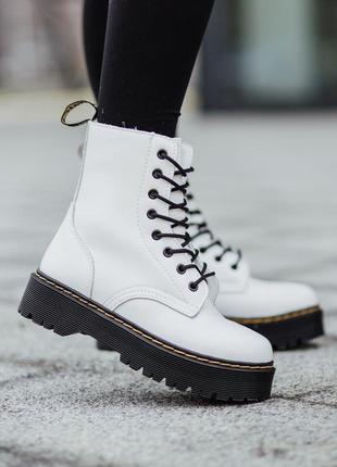 Dr.martens jadon white/black белые женские зимние ботинки мартинс с мехом и замком распродажа жіночі білі зимні ботінки мартінси розпродаж