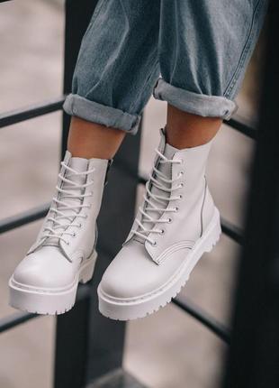 Dr.martens jadon mono white жіночі білі демісезонні черевики мартінс з замком весна осінь розпродаж жадон білі ботінки