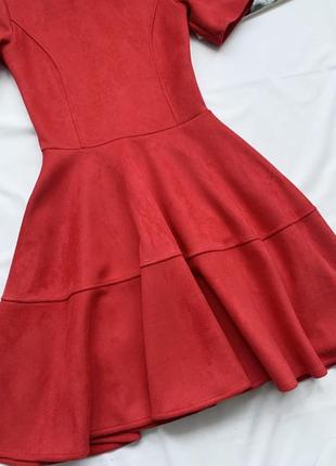 Платье, красное, пышное, замшевое8 фото