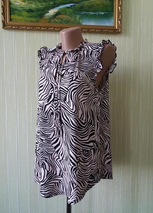 New look красивая женственная майка блуза  с рюшами принт зебра цвет бежевый/черный2 фото