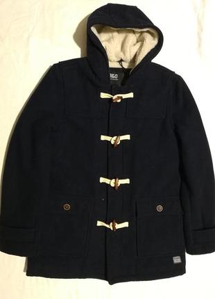 Мужской темносиний дафлкот на меху пальто с капюшоном indigo