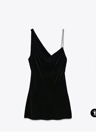 Zara чёрное вельветовое  мини-платье1 фото