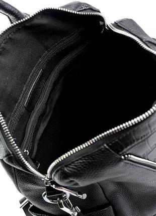 Женский кожаный городской рюкзак сумка с тиснением под рептилию чорний рюкзак натуральна шкіра3 фото
