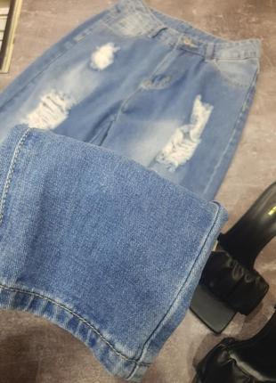 Стильные рванные джинсы мом бойфренды высокая посадка shein7 фото
