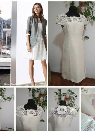 Шёлк и лён фирменное белое 100% натуральное кружевное платье идеальный состав