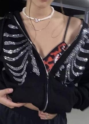 Zip hoodie со стразами / кофта на молнии со стразами