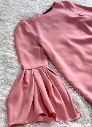 Нежное розовое платье zara с объёмными рукавами5 фото