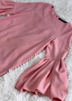 Нежное розовое платье zara с объёмными рукавами2 фото