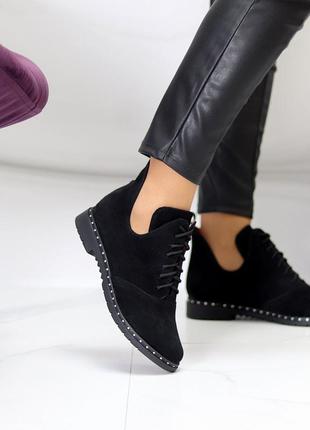 Туфли на шнуровке "indira", чёрные, натуральная замша8 фото