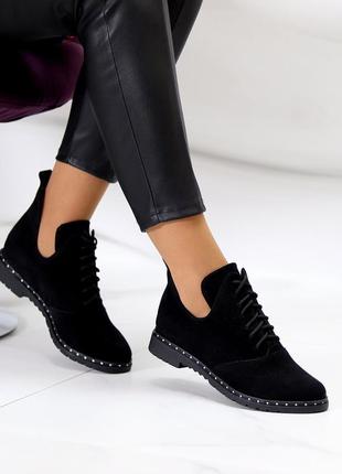 Туфли на шнуровке "indira", чёрные, натуральная замша2 фото