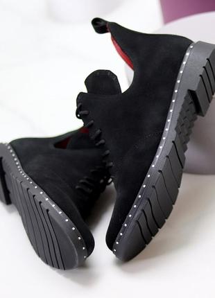 Туфли на шнуровке "indira", чёрные, натуральная замша3 фото