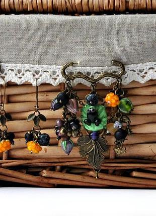 Брошь булавка и серьги. ручная работа