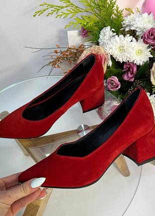 Туфлі червоні з v вирізом замш натуральний 35-41