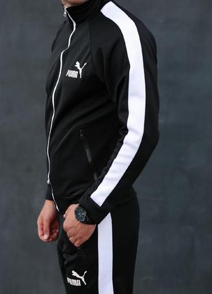 Чоловічий спортивний костюм puma чорного кольору з білими лампасами, костюм пума...