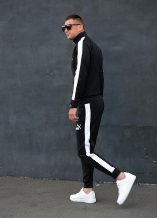 Чоловічий спортивний костюм puma чорного кольору з білими лампасами, костюм пума...