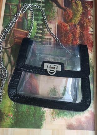 Прозрачная мини сумочка силиконовая кросс боди через плечо