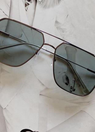 Квадратные очки авиаторы в тонкой оправе коричневый2 фото
