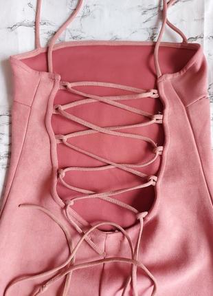 Розовое замшевое платье с шнуровкой на спинке2 фото